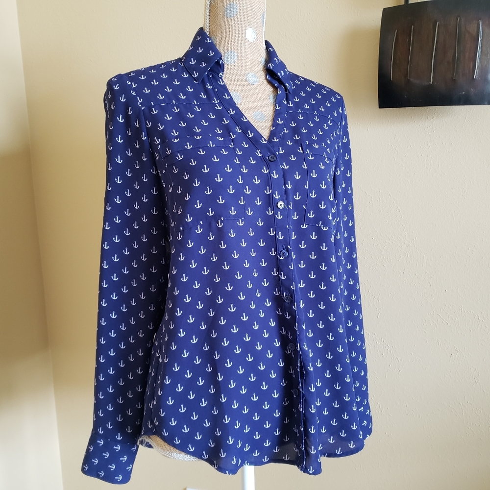 Express Portofino shirt anchors blue blouse Small